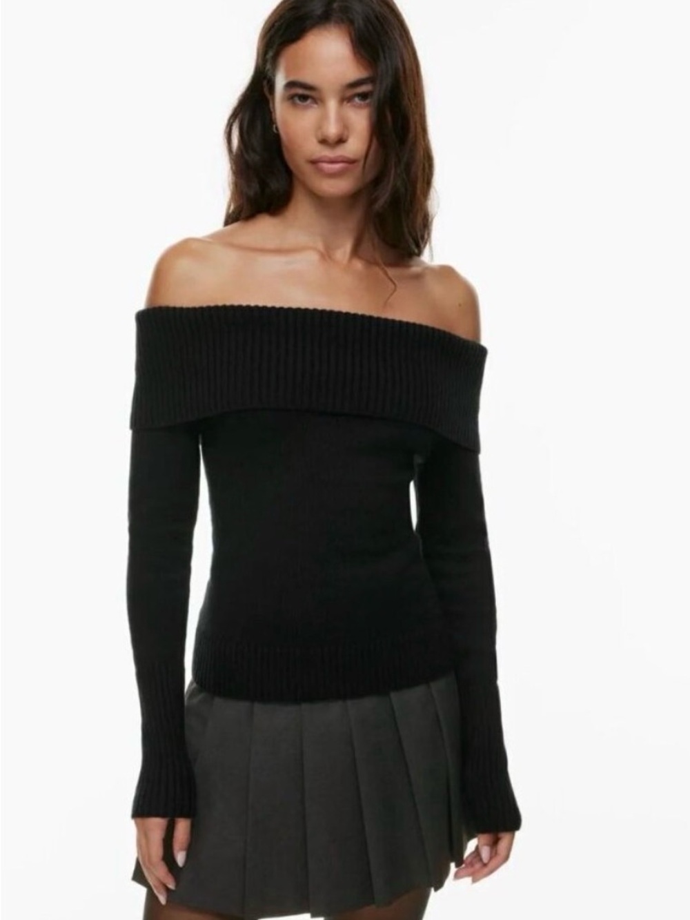 Aritzia Sunday Best Off-Shoulder Black Ribbed Sweater - Women's